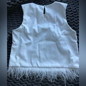 White leather feather detail sleeveless top. Sz XS. Worn once.